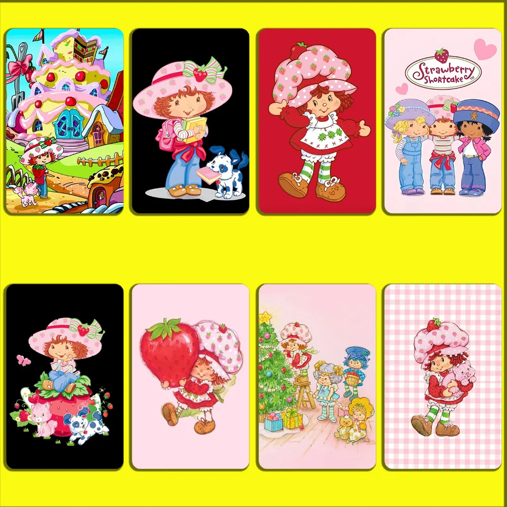 

Girl S-Strawberry S-Shortcake Stickers For Debit Bank Credit Cards Metro Bus Pass Sticker Decoration Cover 4PCS Card Skin