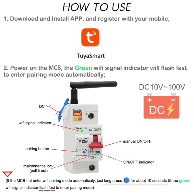 ABMF-Tuya スマートライフ Wifi DC スマートサーキットブレーカー 12V 24V 48V 過負荷短絡保護 Alexa Google ホーム用