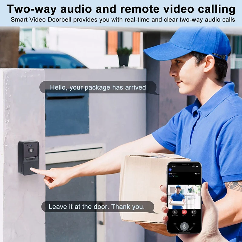Campainha de câmera de campainha de segurança inteligente com armazenamento em nuvem, monitoramento de áudio bidirecional em tempo real