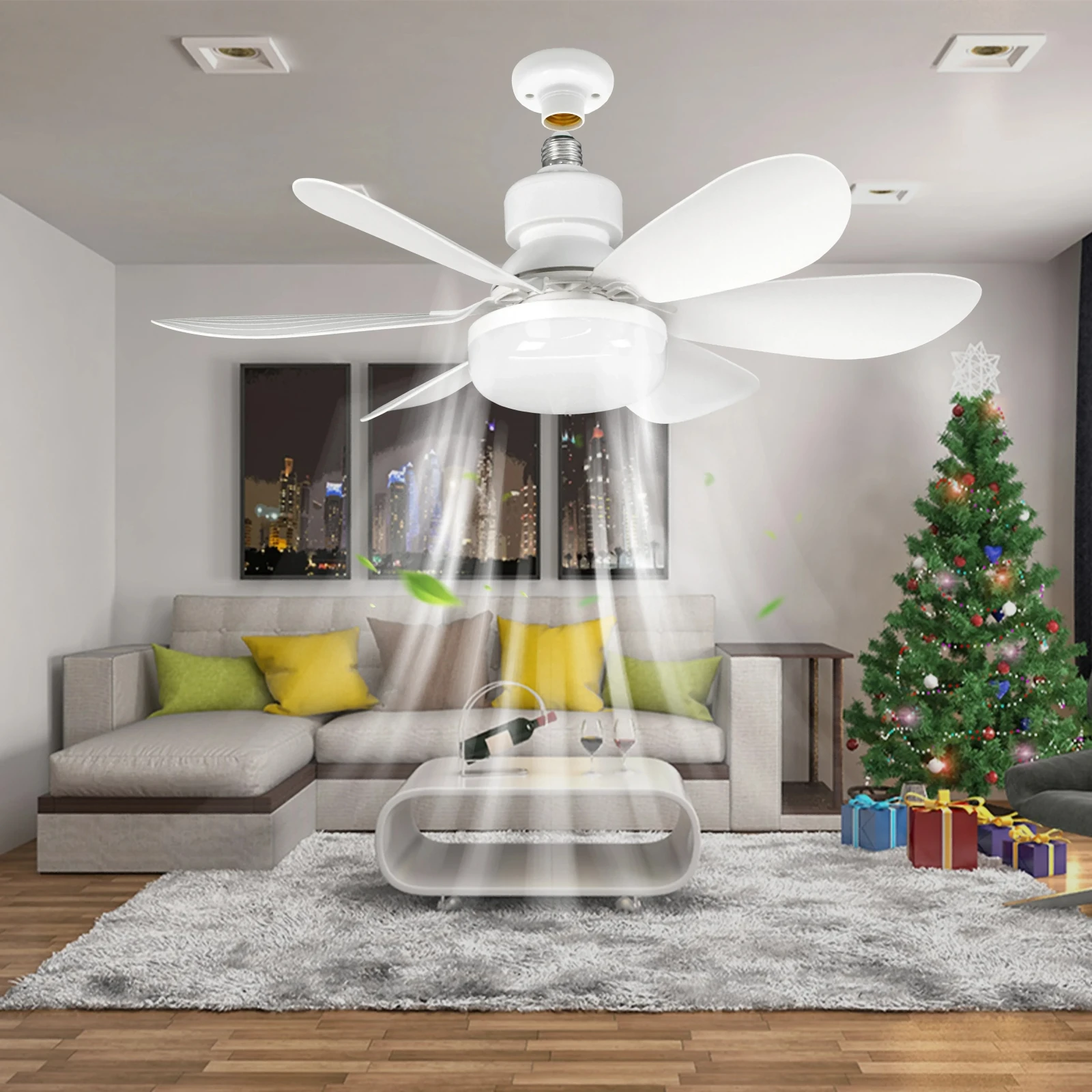 E27 ceiling fan with LED light 40W 52cm with remote control dimming three speeds white kitchen bedroom dining terrace