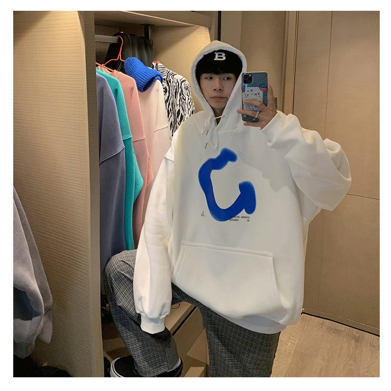 FAVRE Personality C Letter Sweatshirts Mens Print Pullovers Spring Autumn Hoodies Womens Y2K Korean Version Casual Couple Tops