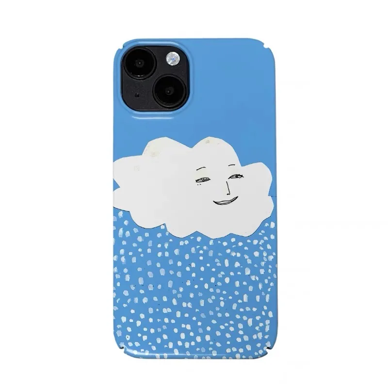 Blue Smiling Face Clouds Raindrops Phone Case for IPhone 14 13 Pro Max 12 11 Pro 16 Plus XR Protection Ultra Thin Acrylic Cover