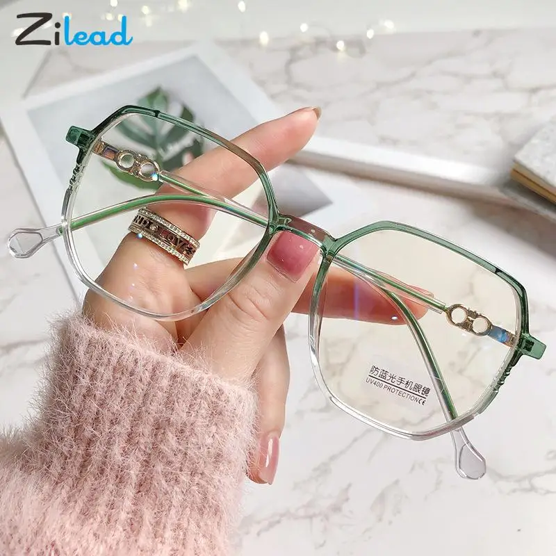 Zilead New Anti Blue Light Myopia Glasses Women Trendy TR90 Big Frame Nearsighted Glasses Men Unisex Myopic Eyewear Goggle 0-1-6