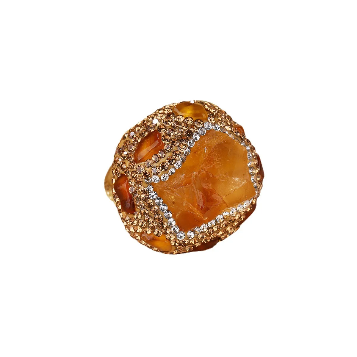 YEEVAA Vintage Punk Style Citrine Ring Healing Crystal Stone Adjustable Open Wide Gemstone Jewelry Gift