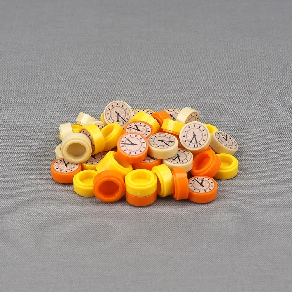 MOC 10PCS 98138pb259 Printed 1x1 Pattern Building Blocks Kit 98138 With Tan Clock Face Round Tile Bricks Particle DIY Toys Gifts