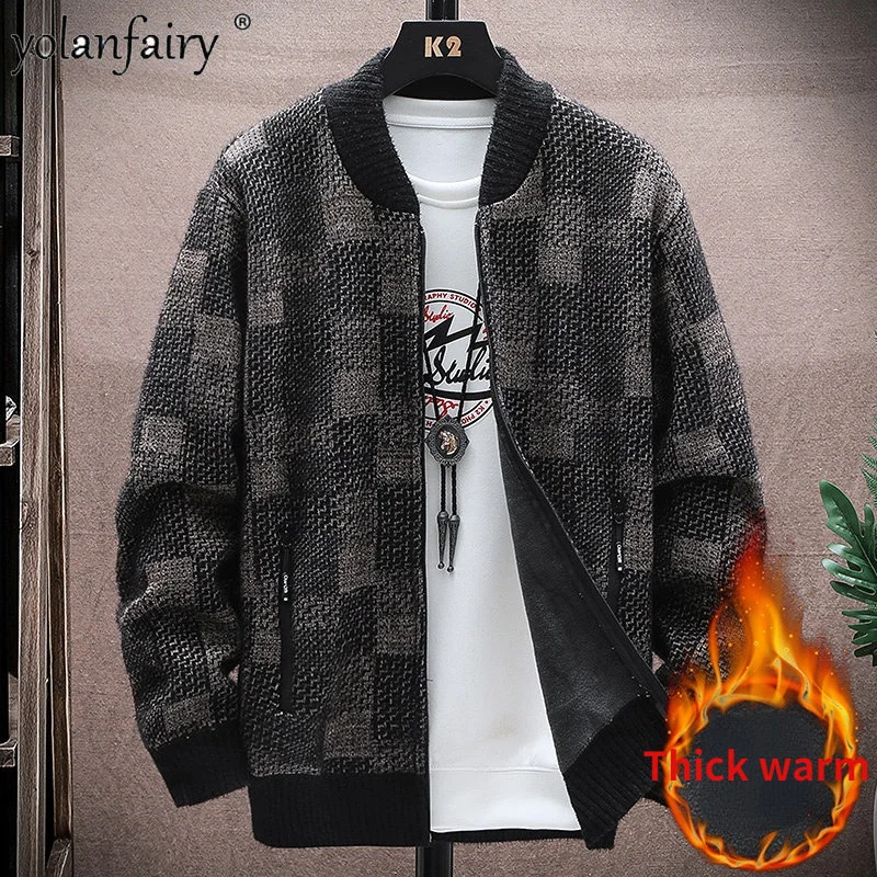 Knitted Sweater Men Clothing Spring Autumn New Baseball Neck Korean Loose Casual Jacquard Cardigans Jacket Suéteres