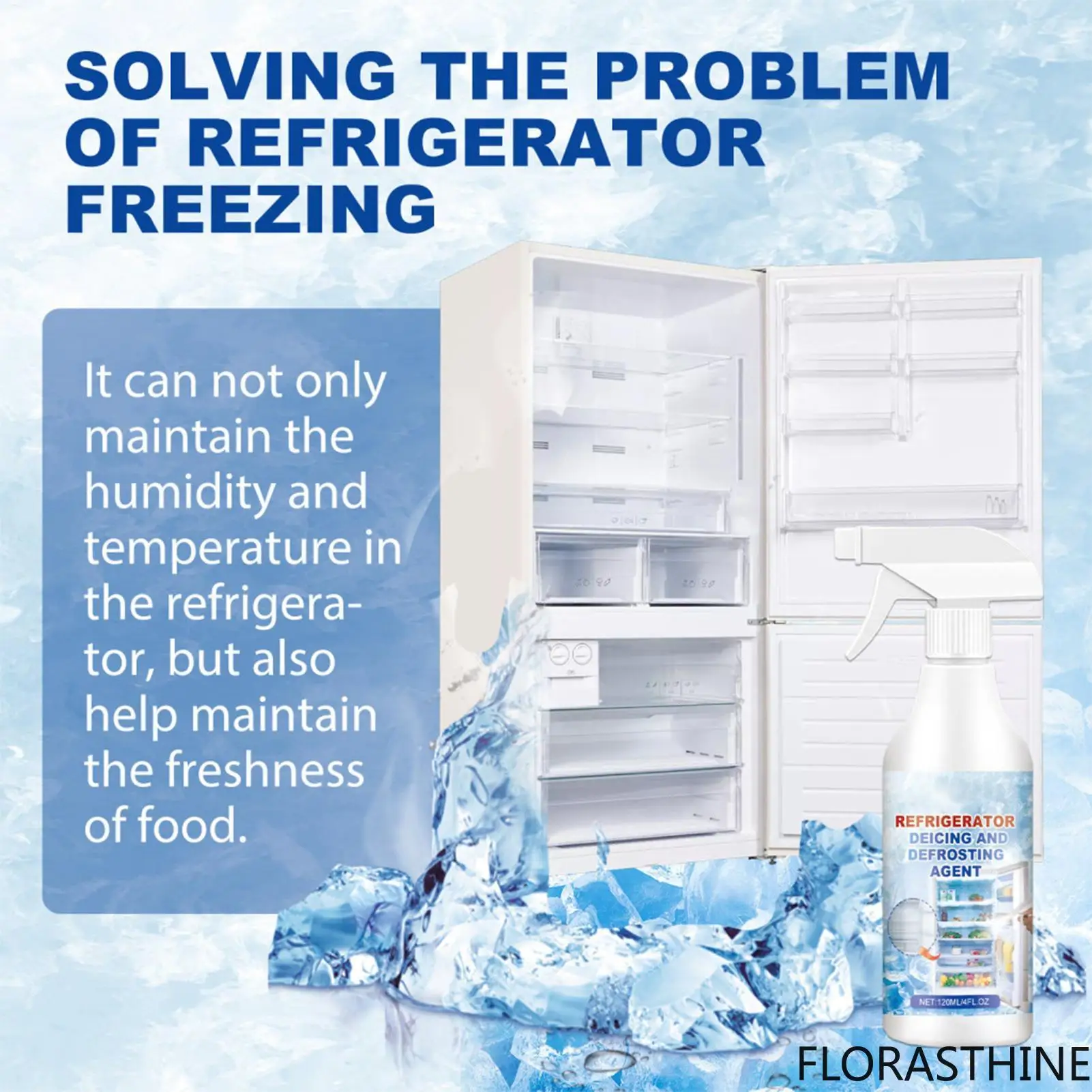 Fridge Cleaner 120ML Mild Stain Removal Refrigerator Deicing Defrosting Agent for Restaurant Kitchen Home Appliance Faucet Ice