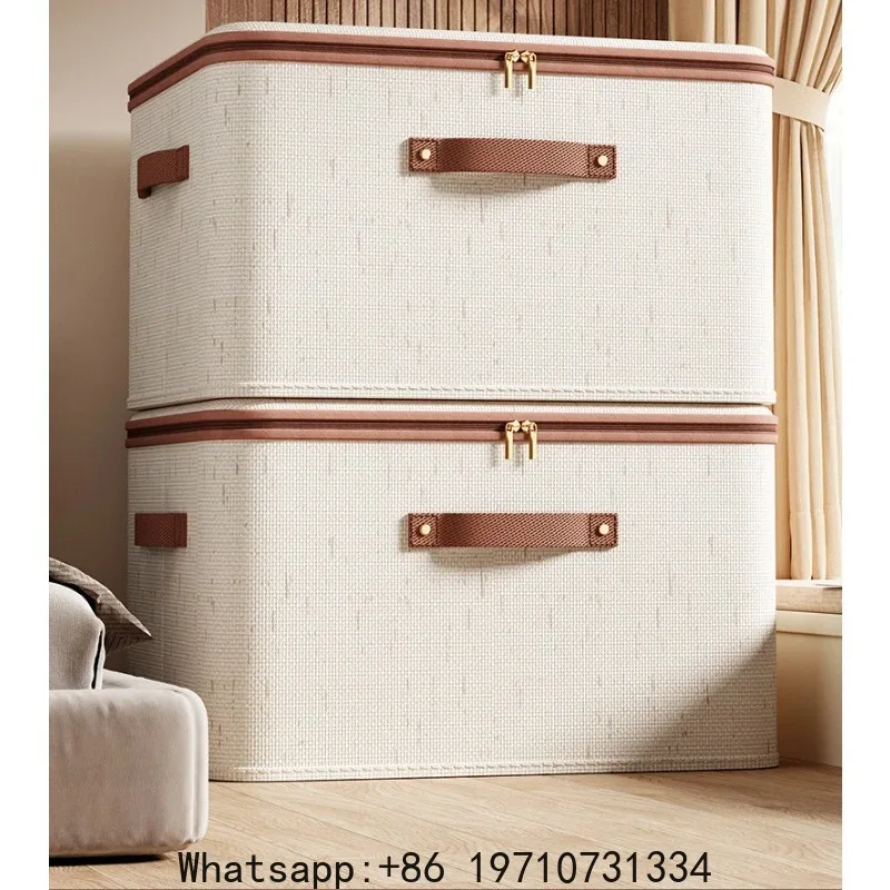 Large Household Storage Box Heavy-duty Hard Shell Cotton Linen Zipper Storage Organizer Box with Lid for Clothes Toys Blankets
