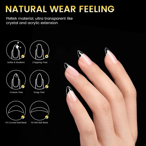 Imagen 2 del producto BORN PRETTY 288 Uds puntas de uñas cortas de almendra uñas postizas medio mate uñas postizas 12 tamaños puntas de uñas transparentes preformadas para cobertura completa