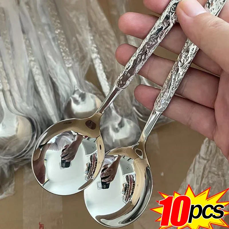 10/1pcs Stainless Steel Food Spoon Long Handle Stirring Dessert Spoons Restaurant Tableware Soup Spoon Scoops Kitchen Gadgets