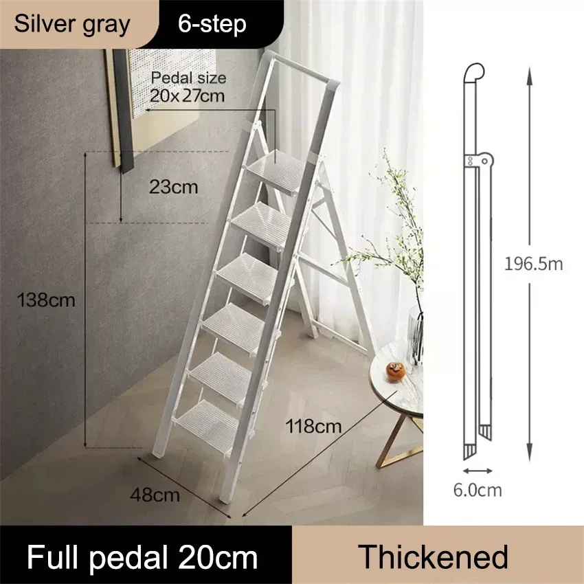 Multifunctional Telescopic Aluminum Alloy Lightweight 6-Step 150KG Bearing Home Folding Ladder Herringbone