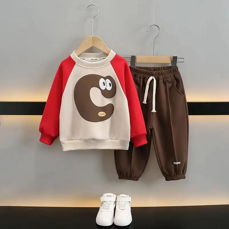 

Kids Boys Spring And Autumn Suit Set Children's Baby Fashionable and Handsome Casual Sports Clothing Boys Sweater Two Piece Set