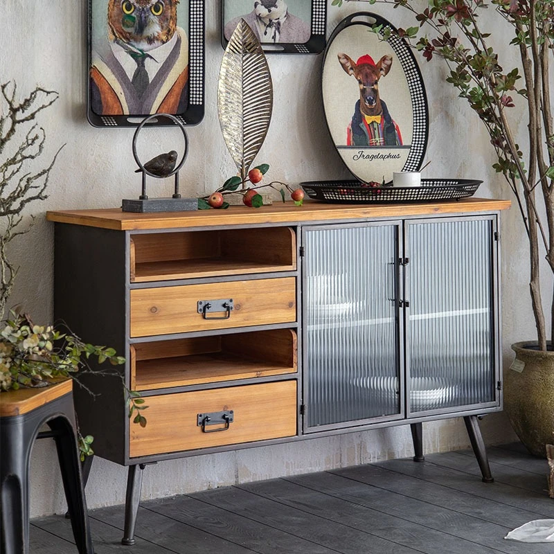 European retro restaurant dining side cabinet loft wrought iron living room sofa side cabinet, bed and breakfast old personalize