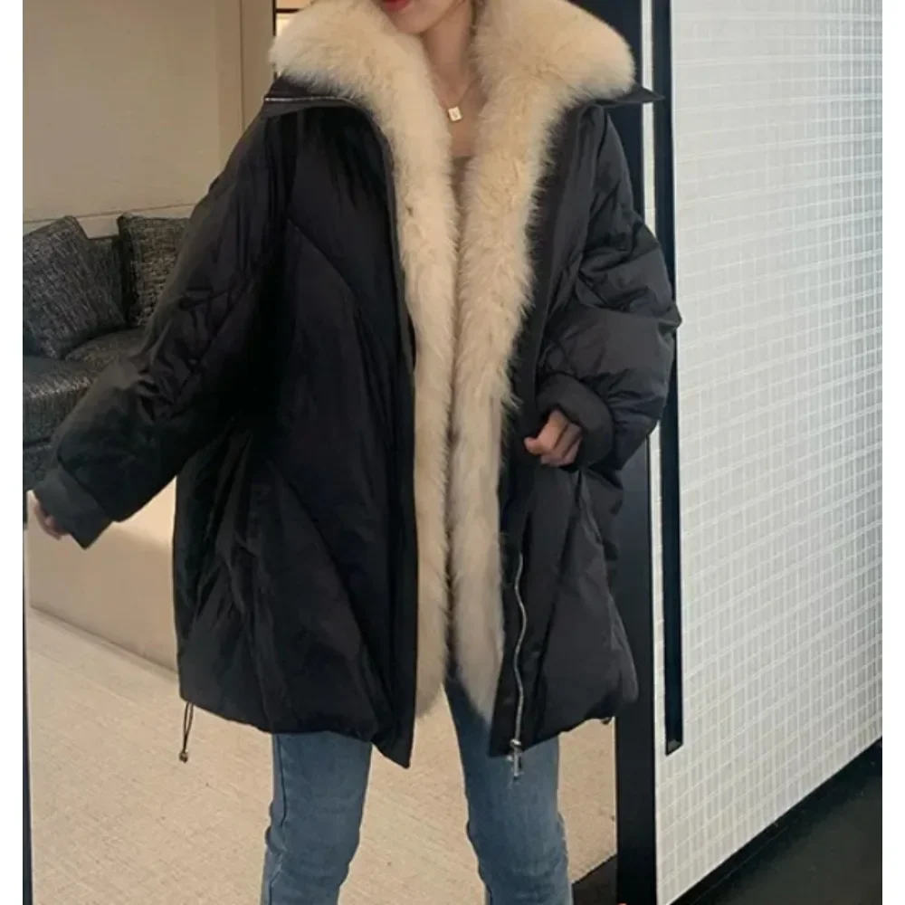 2024 Fashion New Autumn Winter Women's Warm Goose Down Jacket with Real Fox Collar Thick Women Coat Luxury Female  Outerwear