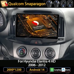 Android 14 Wireless CarPlay Auto For Hyundai Elantra 4 HD 2006 - 2012 Car Radio Multimedia Video Player GPS NAVI 4G  LTE 5G WIFI