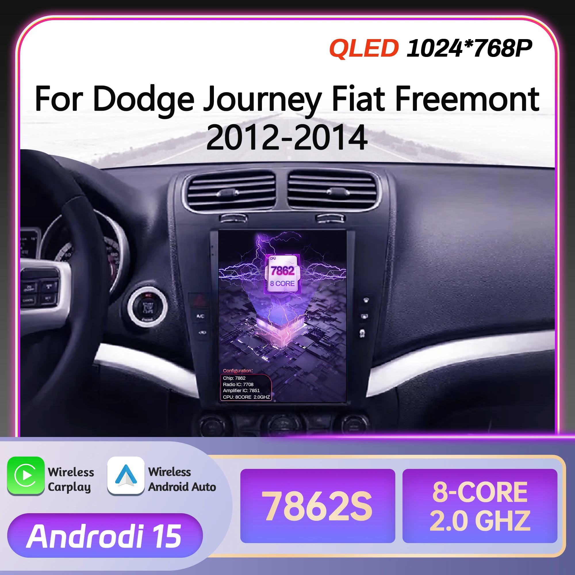 9,7-дюймовый Android 15 для Dodge Journey Fiat Freemont 2012-2014: автомобильная мультимедийная навигационная система с 4G GPS и беспроводным CarPlay