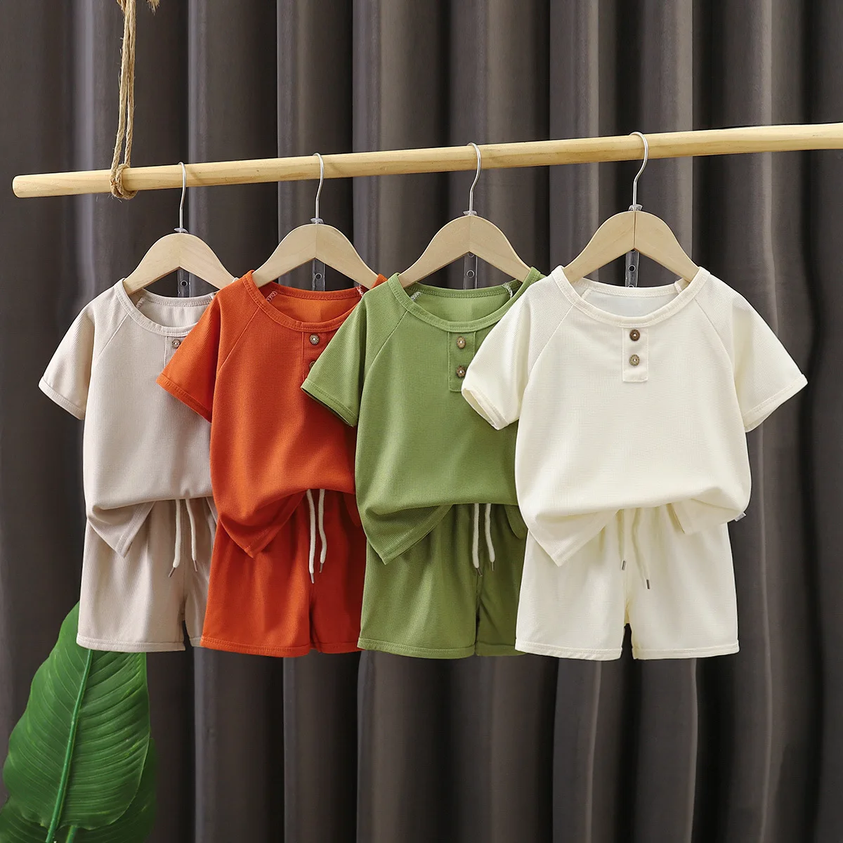 Summer Baby Boys Waffles Clothes Sets Kids Solid Shirt +shorts 2pcs Suit Toddler Costume Summer Children's Clothing Casual Sets
