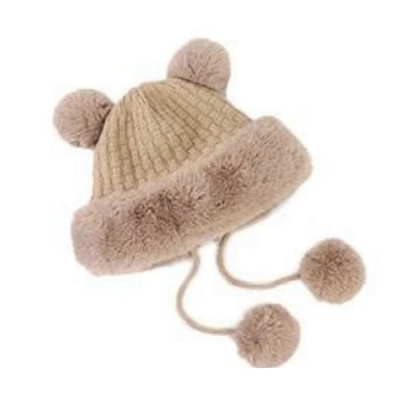 a17f-冬用ポンポンビーニーハット女性用-ニット、フェイクファー、かぎ針編みスカルキャップ、暖かいバケットアウトドアイヤーカバー