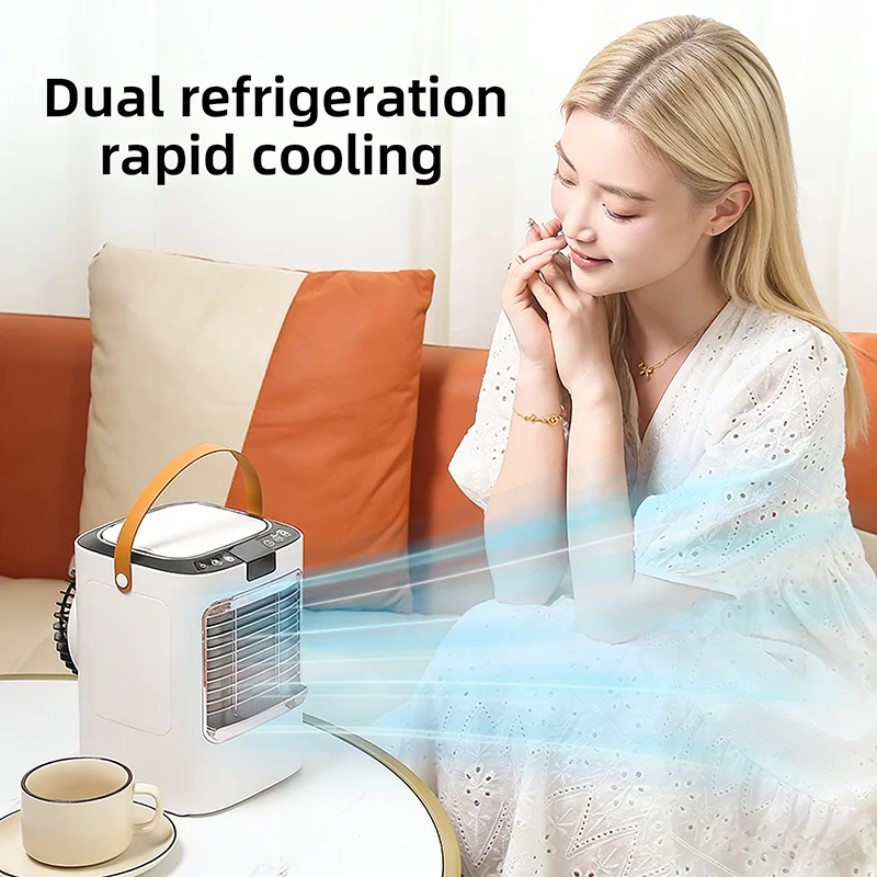 Portable Remote Control Air Cooler | Colorful Light, Dual Water Tank Ultrasonic Atomization, Strong Wind Silent Cooling Fan