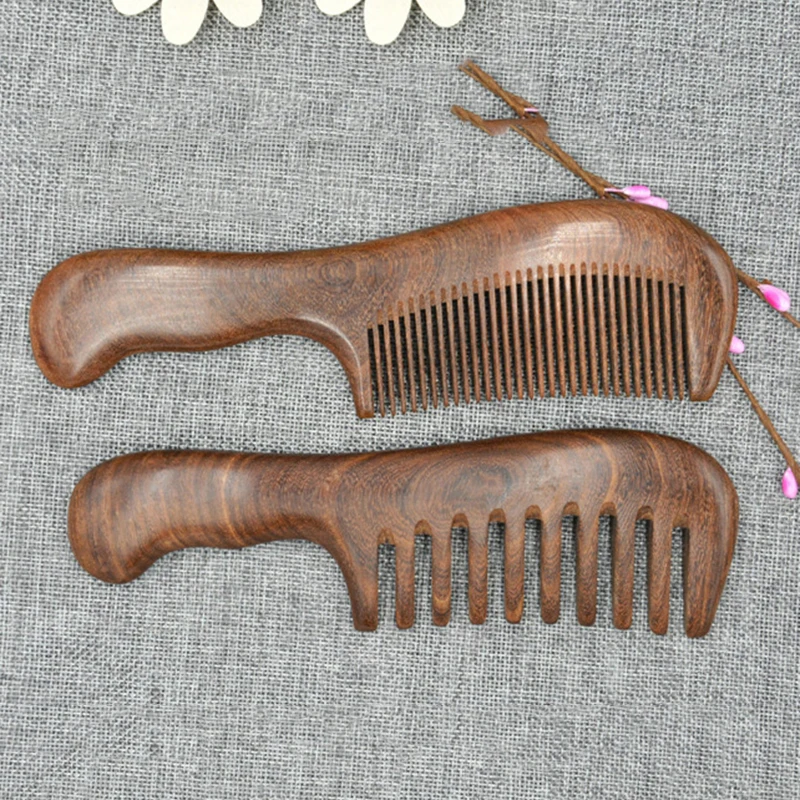 Pentes De Cabelo De Sândalo Natural, Massageador De Madeira Anti-Estático, Dente Largo Longo Detangle, Presente De Cuidados Domésticos