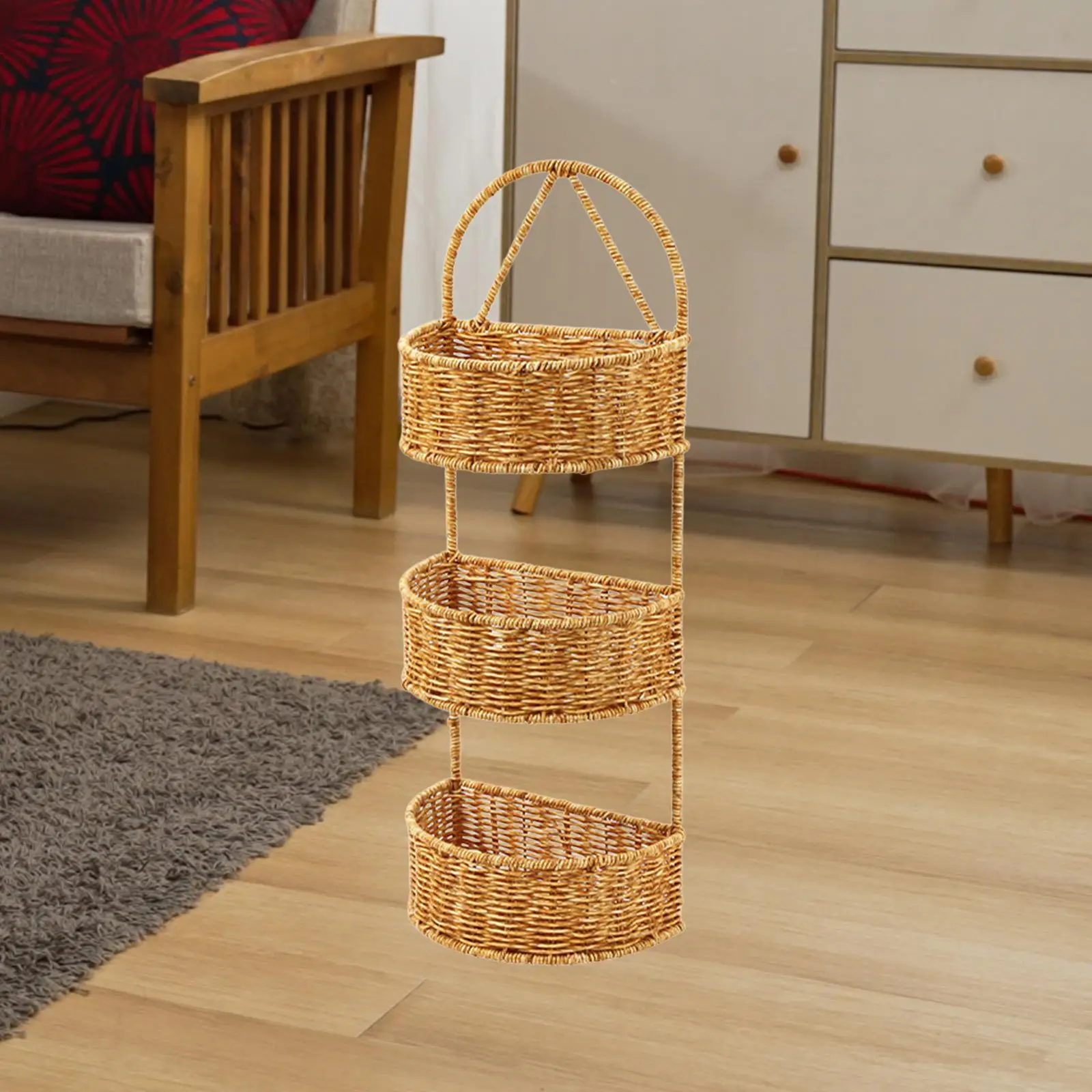 Decorative Rattan Flowerpot Basket Wall Mount Organizer for Kitchen Sundries and Small Items Storage Living Room