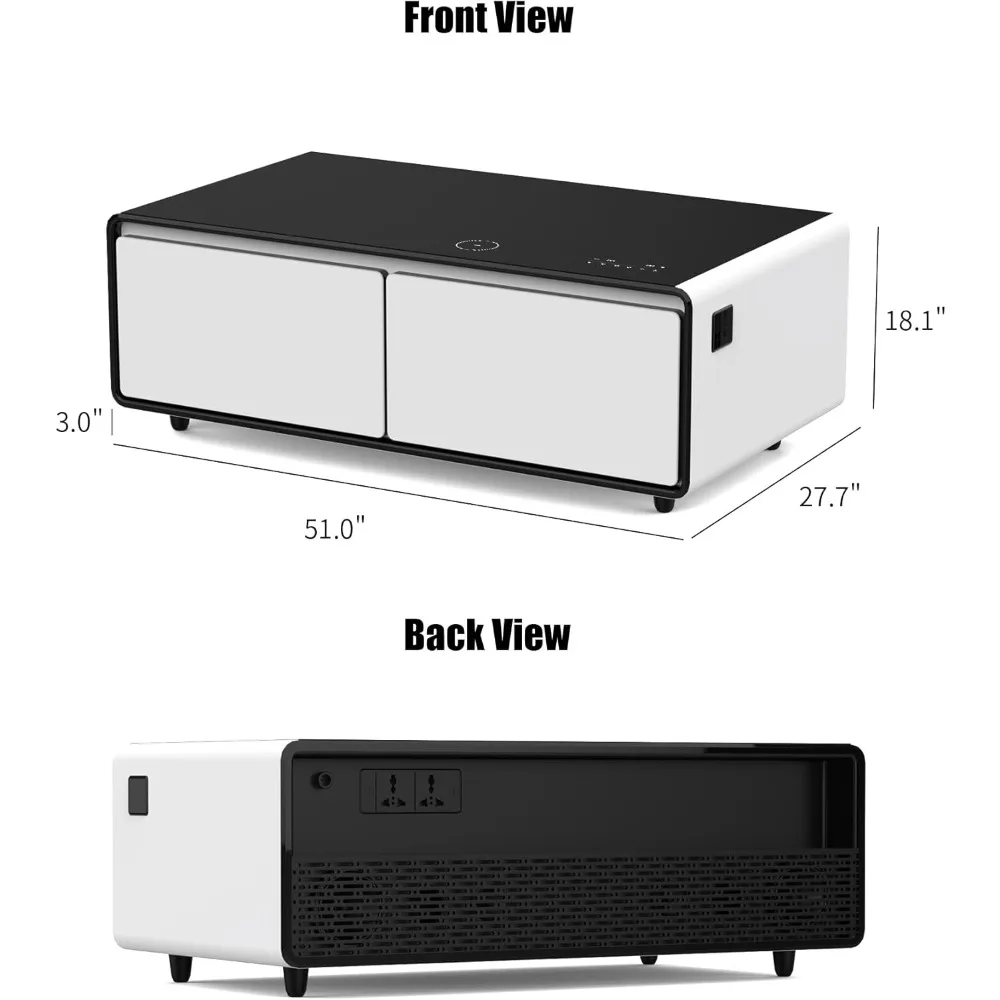 Table, Living Room Table with Built in Fridge and Speakers, Smart Table with 15W Wireless Charging,USB Chargers and 110V Outlets