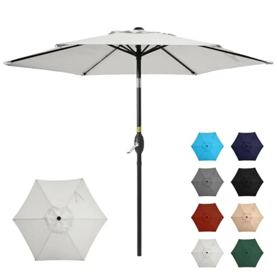

Outdoor Patio Umbrella with Metal Pole and Push Button Tilt Crank Large Polyester Canopy in Beige for Sun Protection and Shade