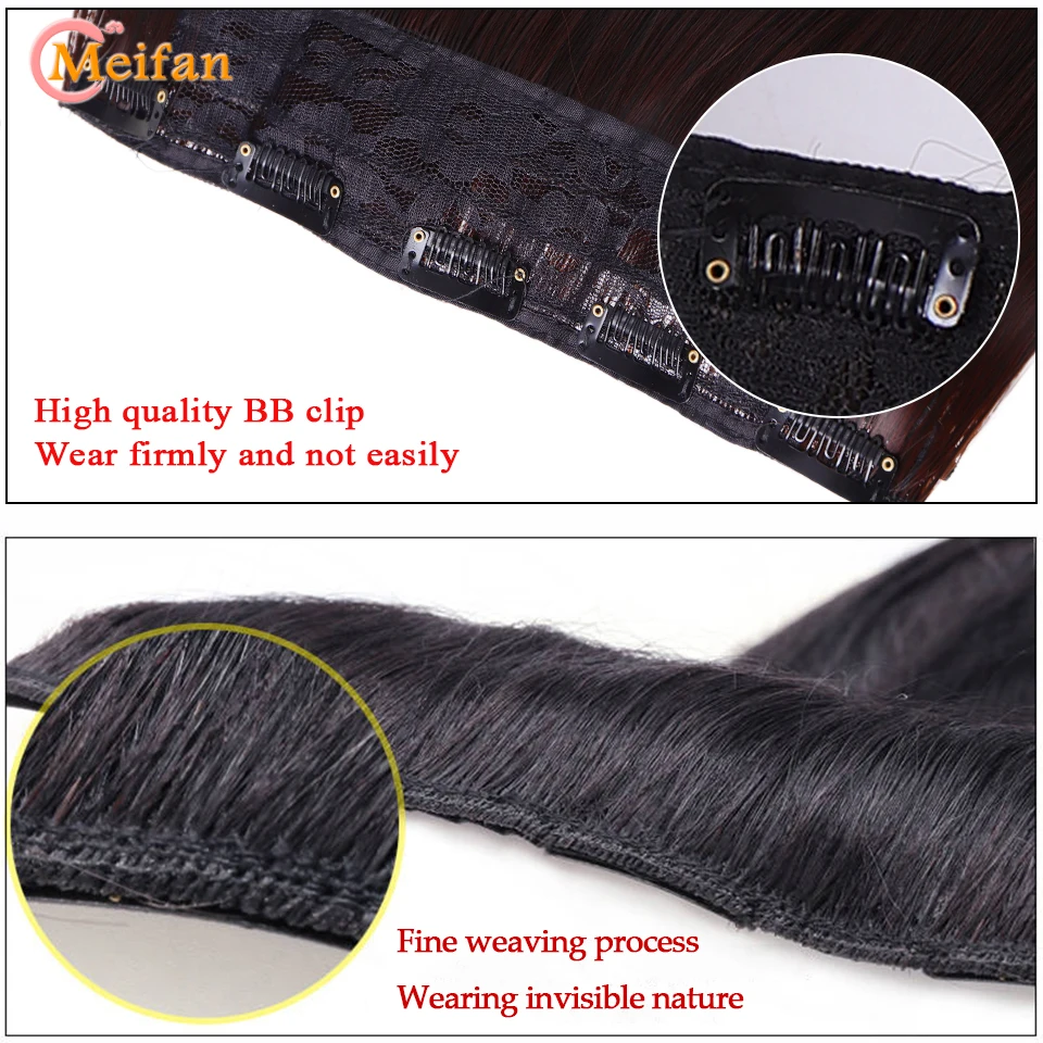 MEIFAN-Longo Sintético Em Linha Reta Natural Pedaços De Cabelo Falso, Resistente Ao Calor, Preto, Marrom, Hairpiece, Extensão Do Cabelo, 5-Clips