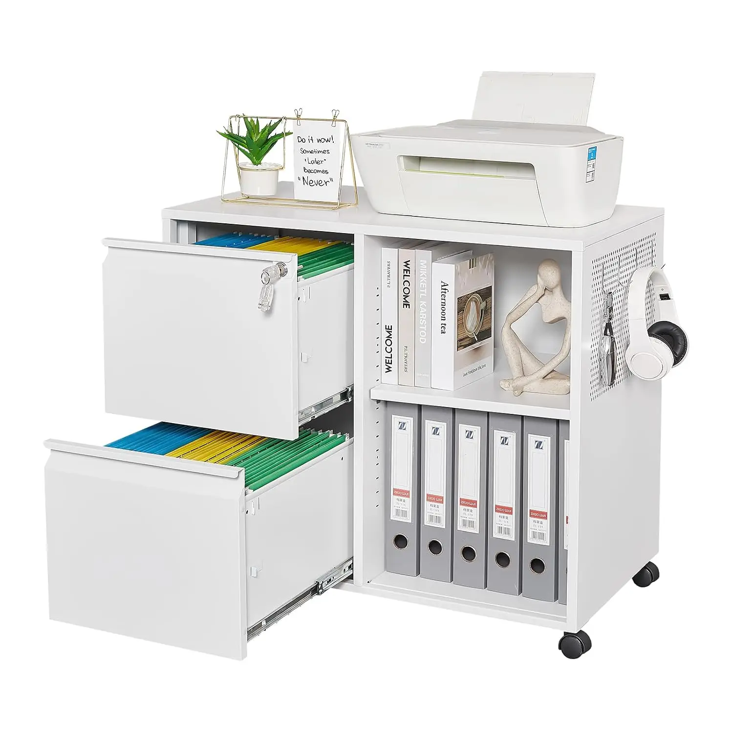 2-Drawer Metal File Cabinet With Lock, Mobile Filing Cabinet, Printer Stand With Adjustable Shelves For Office, Customized