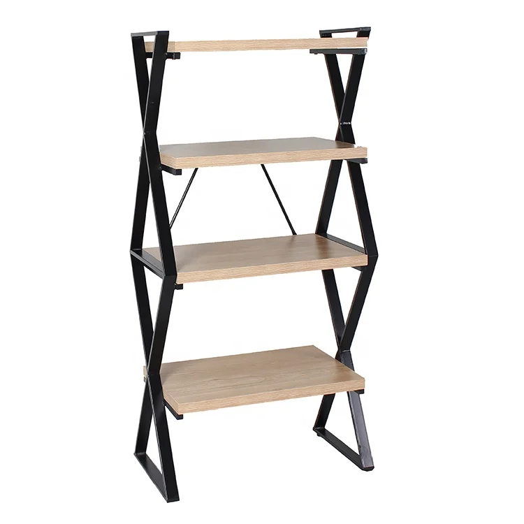 Wholesale Custom Size 4 Layer Wooden Bookcase & Large Storage Ladder Bookcase Bookshelf