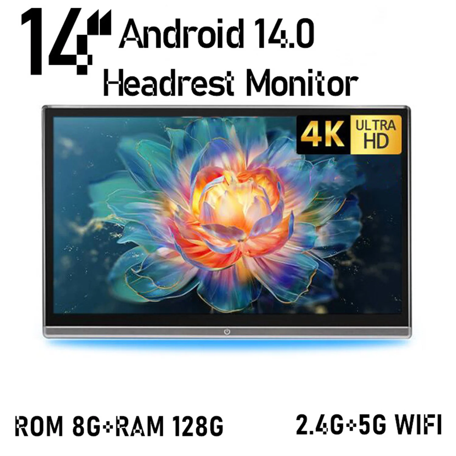 14”4K HD Car Headrest Monitor Android14.0 Video Player 4+64G/8+128G Rear Seat Entertainment TV Tablet 5Ghz WiFi/Bluetooth HDMI