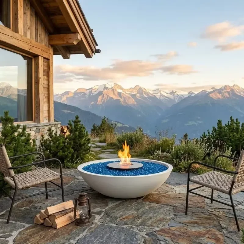 Outdoor Bio Ethanol Fire Table Burner Round Fire Pit Table 800/1000/1200MM Freestanding Fireplace for Villa Garden OEM