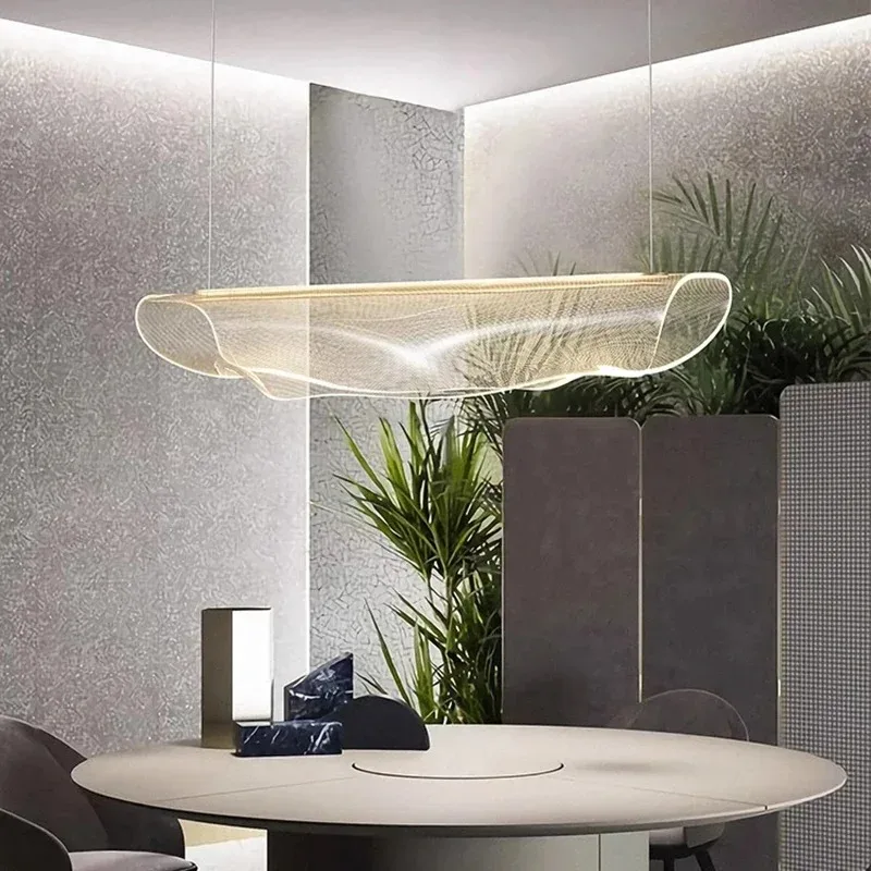 Lustre led de folhas curvas longas, para mesa de jantar, pendurado, lâmpada acrílica, estilo nórdico, sala de chá, escritório, decoração de mesa