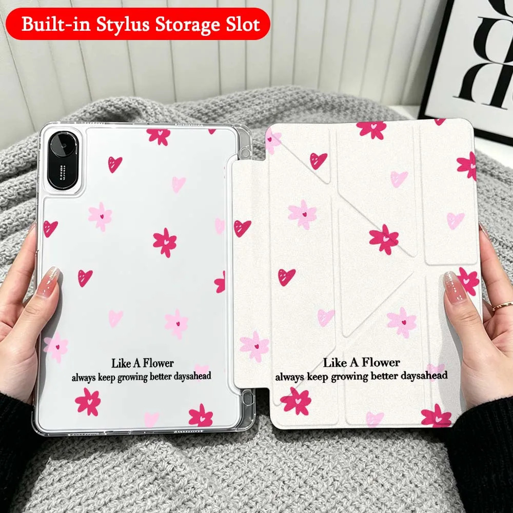Colorful Heart Pattern Case For Xiaomi Redmi Poco Pad 5 6 7 8 Pro SE 11 11.2 12.1 Inch Transparent Y-Shaped Folding Tablet