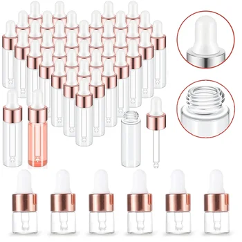 50pcs 1ml-5ml glass dropper bottle empty essential oil bottle with glass dropper rose-gold cap perfume travel vial containers