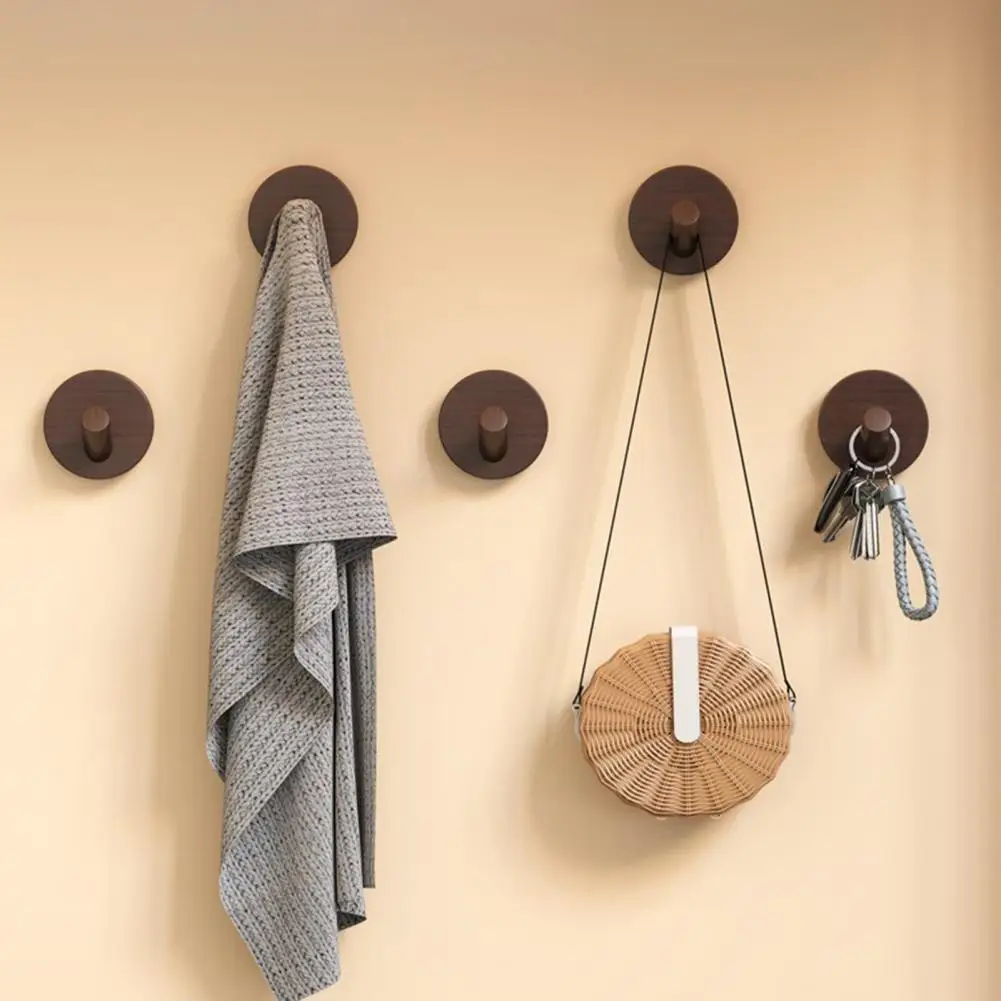 Bathrobe Hook Heavy Duty Adhesive Wall Hooks No Drill Waterproof Wooden Hooks Oil-processed Bathroom Kitchen Coat Towel Hangers