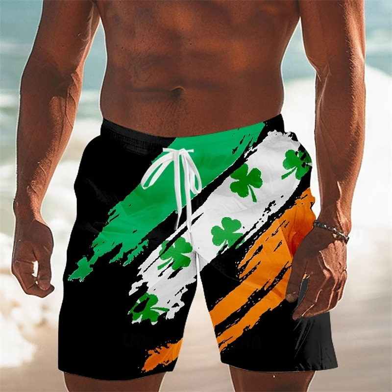 St. Patrick's Day Lucky Beach Short For Men Ireland Flag Festival Funny Gift Board Shorts 2025 Summer Fashion Green Swim Trunks