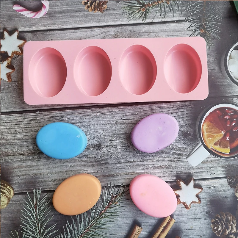 4 Cavity 3D Handmade Silicone Soap Molds Types Bar Making Mould Tools Handmade DIY Circular Shape Soaps Resin Craft