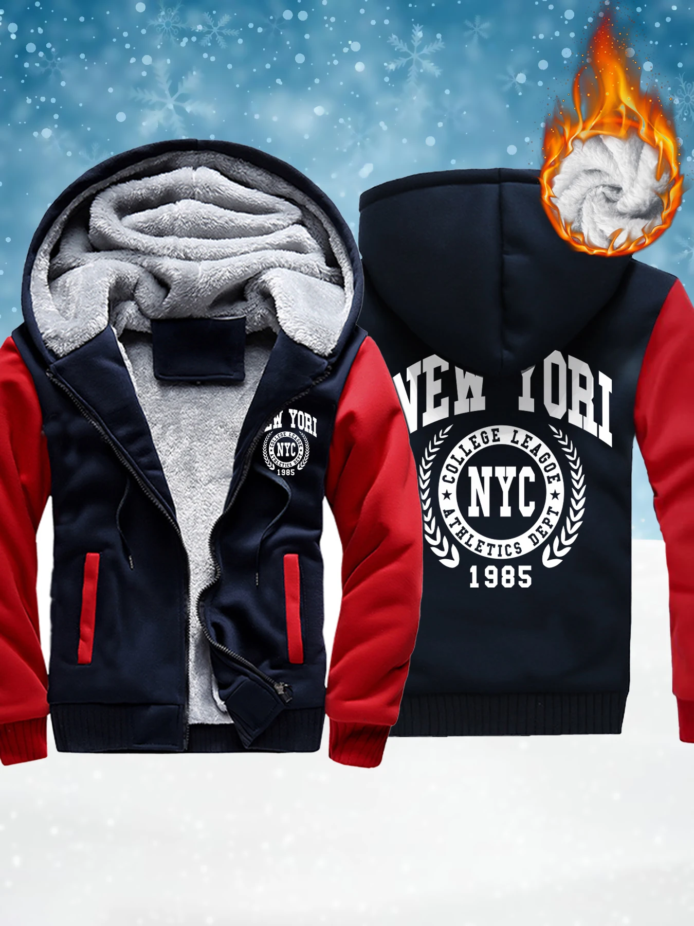 

New York 1985 Printed Man'S Fleece Basics Jackets Zip-Up Pocket Sportswear Thicken Winter Coat Warm Comfy Outwear Oversize Veste