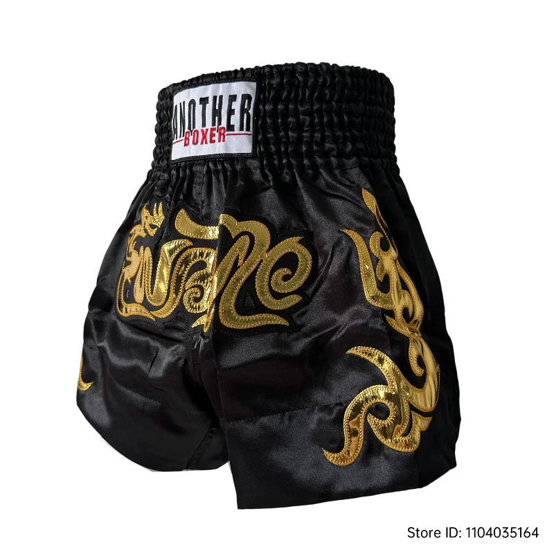 التايلاندية سراويل الملاكمة الأسود الملاكمة التايلاندية السراويل الرجال النساء الطفل أنيق التطريز BJJ MMA الملابس رياضة القتال كيك بوكسينغ سروال التدريب #3