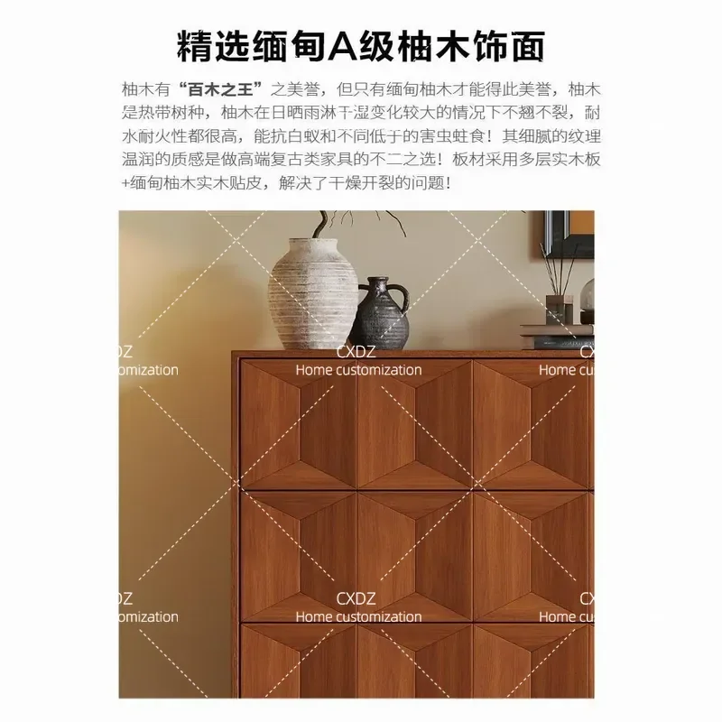 Medieval Solid Wood Teak Veneer Decorative Cabinet Retro Locker Living Room Tea Cabinet Bucket Cabinet