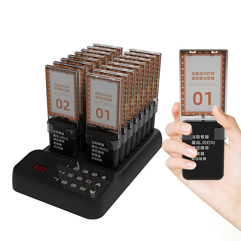 Wireless Restaurant Pagers Calling System 16 Coasters Buzzer Vibrator Bell Receivers For Food Truck Bar Coffee Fast Food Hotel