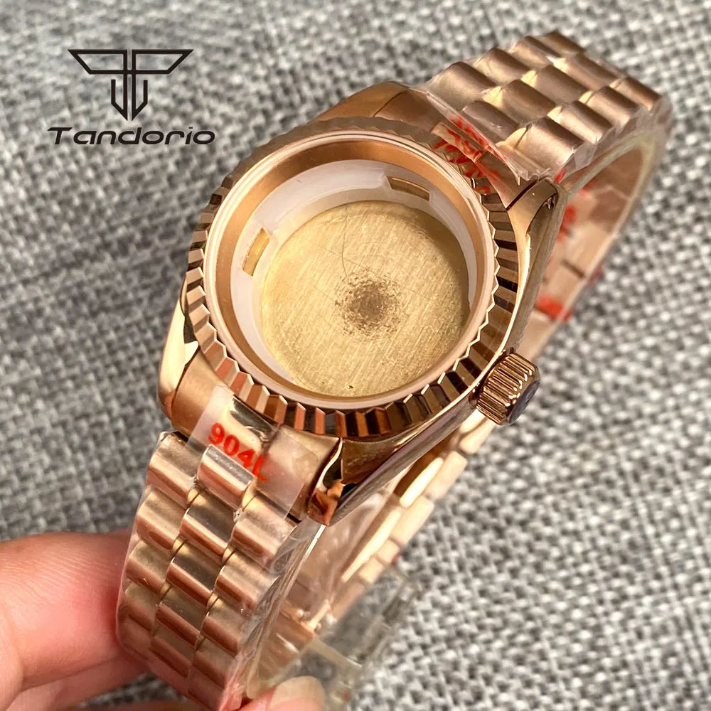 26mm Rose Gold/Golden/Silver Watch Case with Bracelet for Lady Women Wristwatch Sapphire Glass Fit NH05 NH06 Automatic Movement