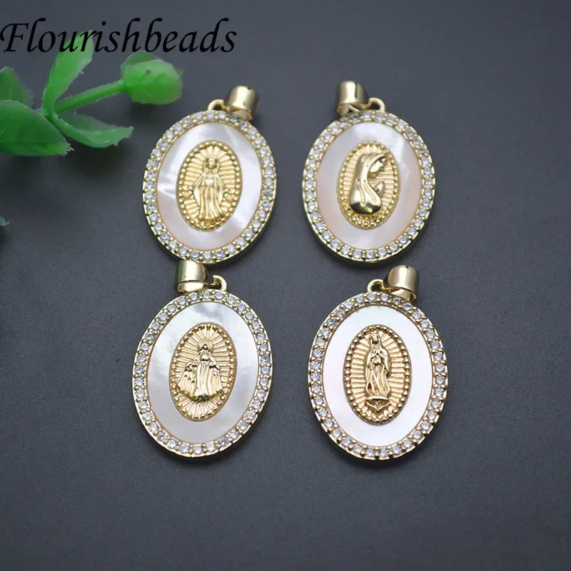 

Various Styles of Natural Mother of Pearl Oval Shape Virgin Mary Pendant for Women Handmade DIY Jewelry Making Necklace