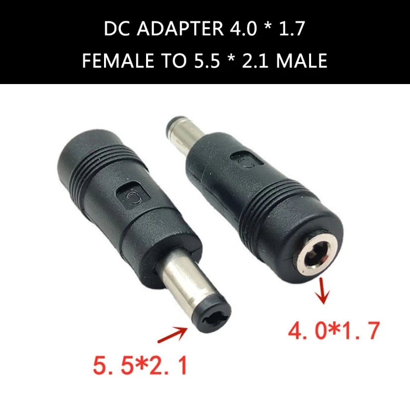 محول شحن أجهزة الكمبيوتر المحمولة المحمولة DC4.0x1.7mm إلى DC5.5x2.1mm محول شحن رأس محول تحويل الطاقة أسود