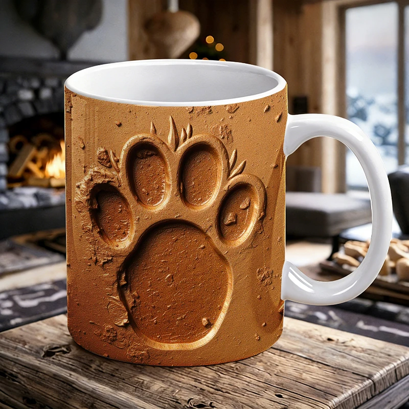 

11-ounce Bear Paw Print Ceramic Coffee Mug, High-Value 3D Textured Drinking Cup, Novelty Milk Tea Cup, Office Mug Drinkware Gift