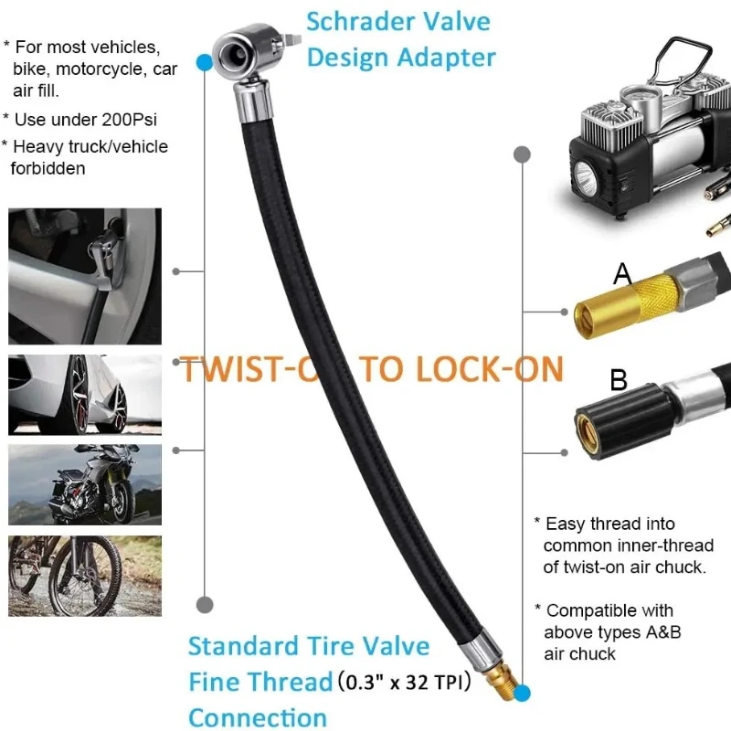 Pump Extension Tube Connection Bicycle Motorcycle Car Tyre Inflator Hose Air Pump Pipe Adapter Car Tire Inflator Extension Tube