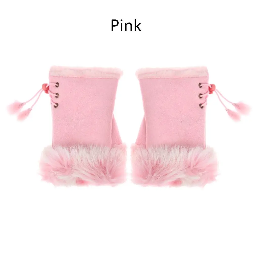 Fashion Elastic Keep Finger Warm Fingerless Faux Rabbit Hair Gloves Thicken Warm Warm Mittens