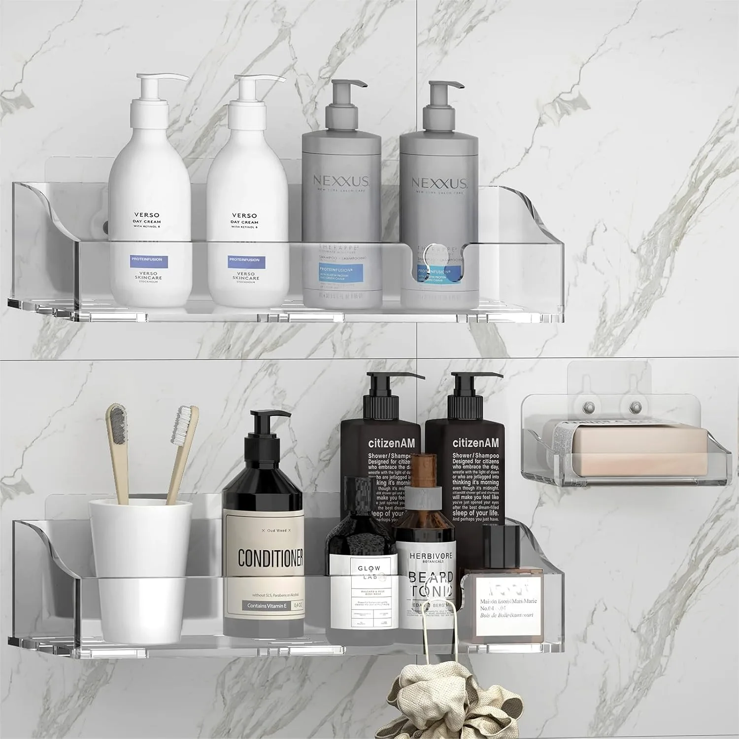 

Acrylic Shower Shelves 3 Pack, Clear Adhesive Shower Caddy Organizer, Rustproof No Drill Wall Mount Bathroom & Kitchen Storage Rack