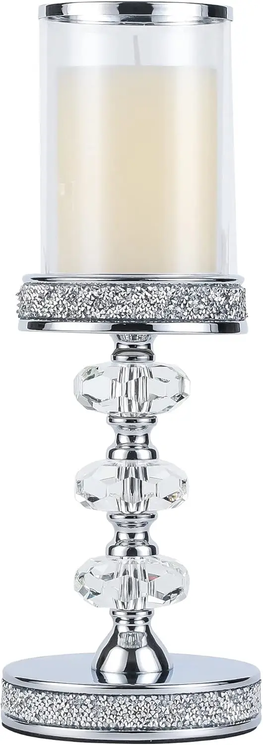 

Elegant Crystal Candle Holder with Glass Cover for Weddings, Parties, Home Decor and Table Centerpieces